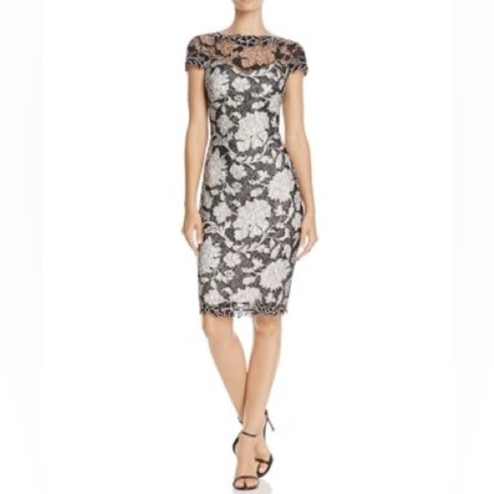 Tadashi Shoji Black and White Lace Midi Dress